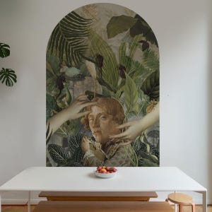 Peel & Stick Arch Wall Mural – Green Man Botanical Wall Art – Tropical Forest Wallpaper – Nature Removable Archway Mural for Bedroom