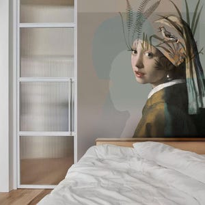 Girl with Pearl Art Wallpaper: Vintage Botanical Peel and Stick Mural #A1