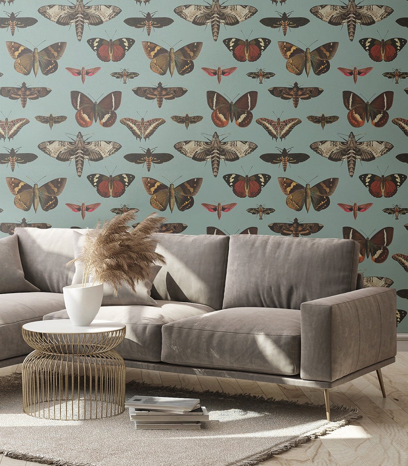 Butterflies Turquoise - Wallcolors - Vintage Wallpapers - Living Room Decor