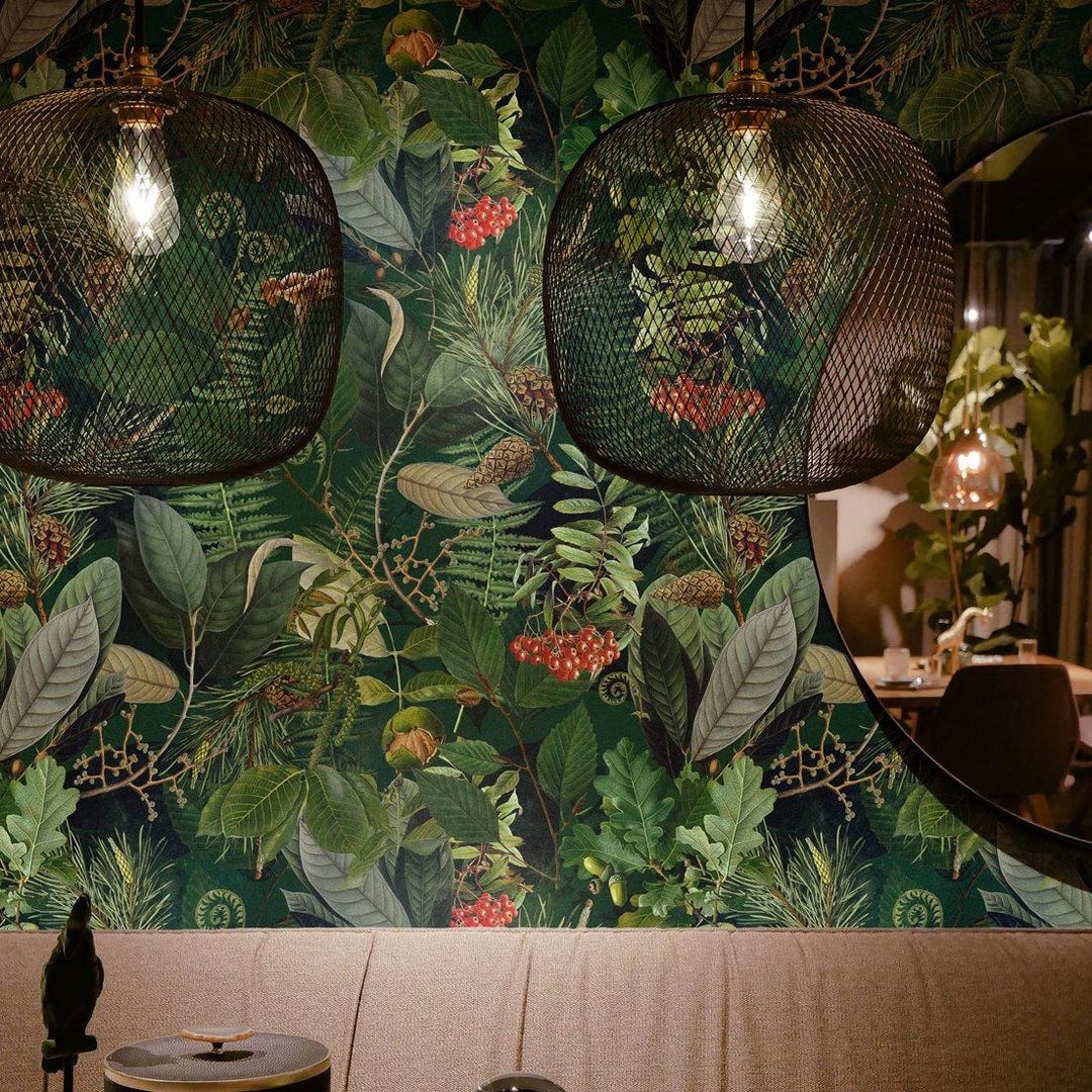 Botanical Wallpaper: Forest Life Wall Mural, Green Plant Decor #B21 - Etsy