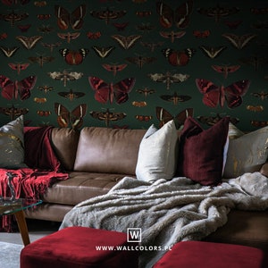 Butterfly Pattern Removable Wallpaper: Dark Green Botanical Wall Decor #V1