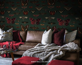 Butterfly Pattern Removable Wallpaper: Dark Green Botanical Wall Decor #V1
