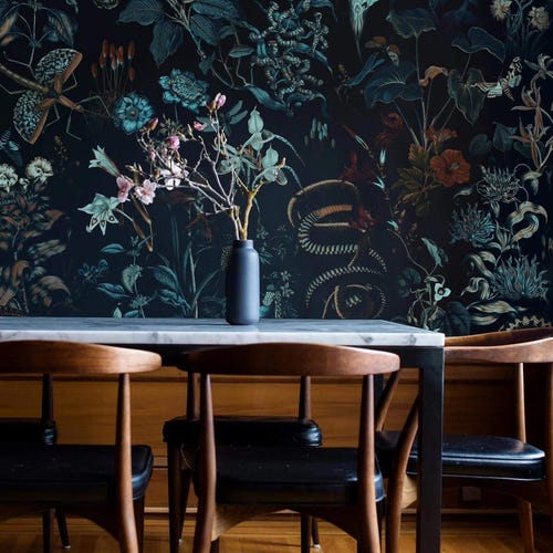 Botanical Wallpaper: Secret Garden, Snakes & Birds, Removable Mural #B8
