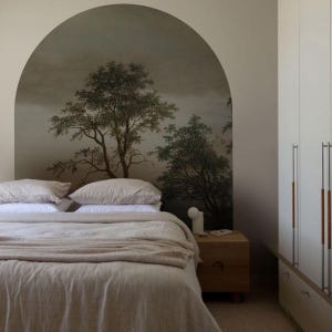 Peel & Stick Arch Wall Mural | Warm Landscape Wallpaper | Sunset Grove Removable Wall Art – Mediterranean Archway Mural for Bedroom