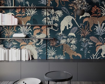 Papel tapiz tropical autoadhesivo: Mural de guepardo en la jungla oscura n.° T31