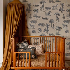 Kids Wallpaper - Vintage Beige Safari - Wild Animals Wall Mural - Peel&stick or Traditional - Nursery Decor - Jungle Theme || #K13