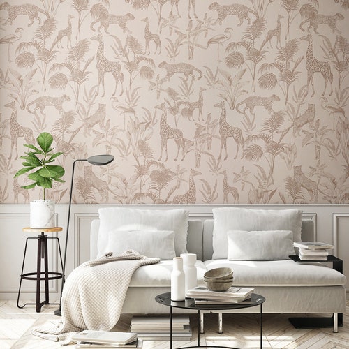 Safari Wallpaper Wild Animals Wall Mural Removable or - Etsy Safari Wallpaper Wild Animals Wall Mural Removable or - Etsy