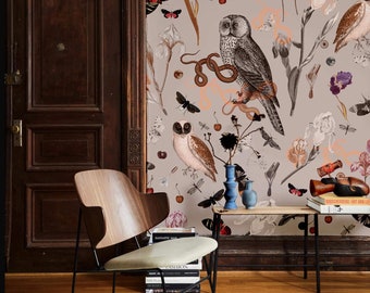 Vintage Owl Wallpaper: Secret Garden Removable Wall Mural #B26