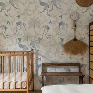 Blue Animal Wallpaper for Kids Room, Easy Peel & Stick Mural, Nursery Decor, Mythical Creatures Print, Kids Room Decor || #C10