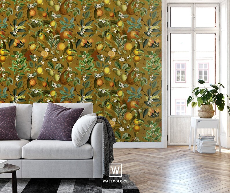 Botanical wallpaper orange tree orange bloosom fruit | Etsy