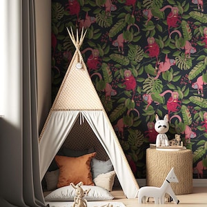 carta da parati tropicale, scimmie e foglie tropicali, foglia di monstera, decorazione da parete, foglia tropicale, decorazione della stanza // #T13