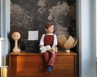 Dark Floral Wallpaper: Dragonfly Garden Wall Mural #F17