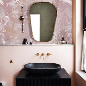 carta da parati con foglie tropicali, sfondo rosa, carta da parati vintage, stacca e attacca, foglie di palma monstera, arredamento per la casa // #T15