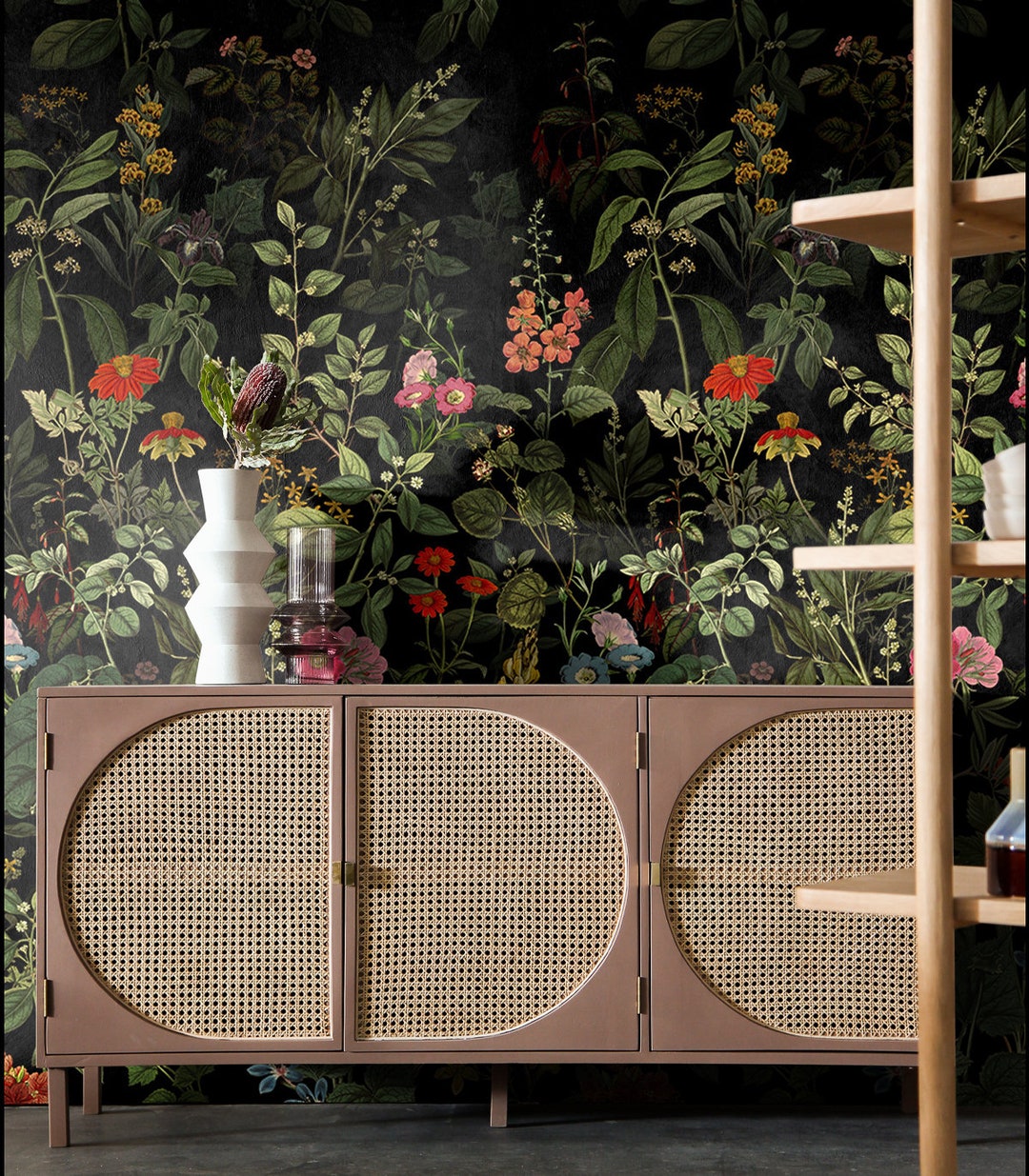 Dark Meadow Botanical Wallpaper: Wildflower Garden Wall Mural #B7 - Etsy
