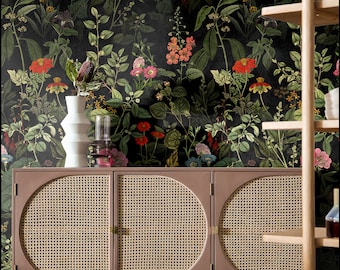Dark Meadow Botanical Wallpaper: Wildflower Garden Wall Mural #B7
