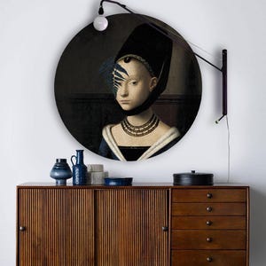 Peel and Stick Circle Wallpaper - Lady Fern Wall Decal, Leonardo da Vinci, Removable Bedroom Decor, Round Wall Sticker, Geometric Wall Art