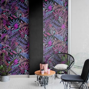carta da parati tropicale colorata, foglia ultravioletta, motivo astratto di foglie, piante rosa, stampa pazza, arredamento per la casa, decorazione da parete // #T24