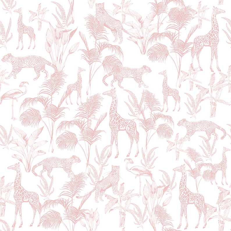 Safari kids wallpaper pink wild animals wall mural Etsy