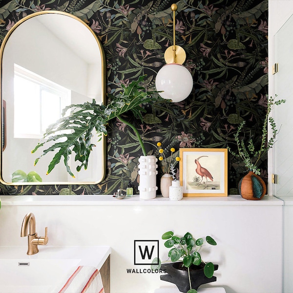 Dark Forest Botanical Wallpaper: Peel and Stick Wall Mural #B1