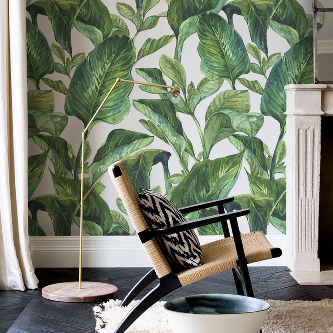 Removable Tropical Wallpaper Tropical Leaves Banana Leaf Etsy