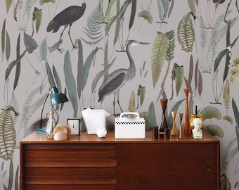 Heron Wall Mural – Beige Bird, Peel and Stick Wallpaper