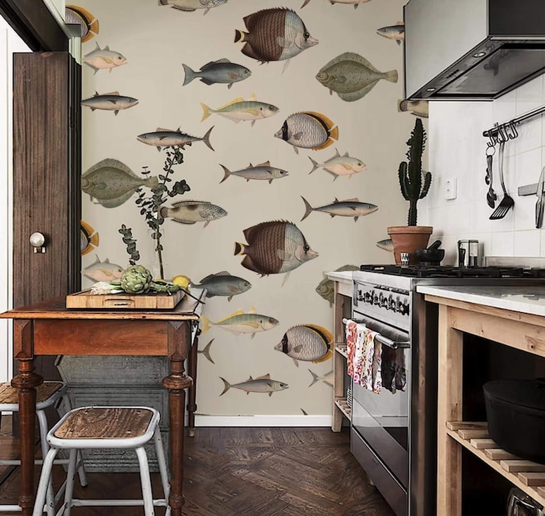 Under The Sea Beige - Wallcolors - Vintage Wallpapers - Kitchen Decor