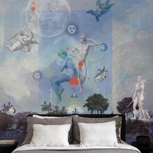 Carta da parati collage staccabile e adesiva, decorazione da parete per camera da letto Amore Art, murale carta da parati vintage italiana, materiale autoadesivo o in vinile // #W2