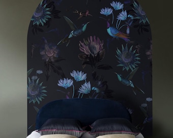 Tropical Birds Arch Wall Decal | Hummingbirds Peel and Stick Arch Wallpaper | Self Adhesive Art Mural | Bedroom decor | Headboard Sticker