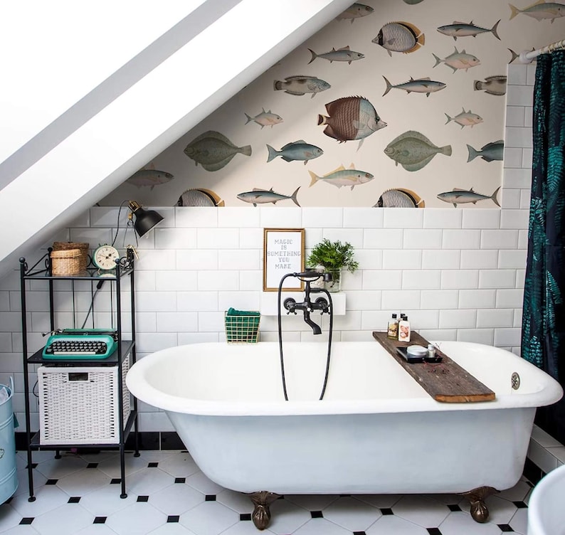 Under The Sea Beige - Wallcolors - Vintage Wallpapers - Bathroom Decor