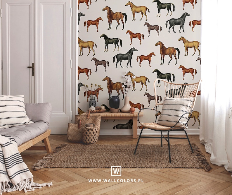 Horses Beige - Wallcolors - Vintage Wallpapers - Living Room decor