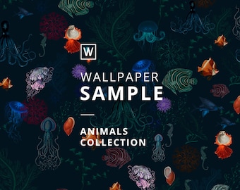 WALLPAPER SAMPLE W11.8"xH33" order #C1-C12 || ANIMALS || vinyl wall mural, self-adhesive material, peel&stick, sample wall decor, nursery