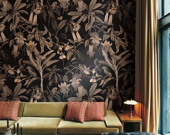 Exotic Birds Wallpaper: Retro Floral Peel & Stick Wall Art #F13
