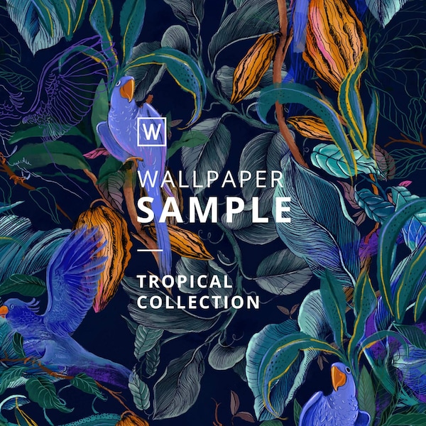 WALLPAPER SAMPLE W11.8"xH33" order #T1-T30 || TROPICAL || removable or vinyl wall mural, peel&stick, jungle wall decor