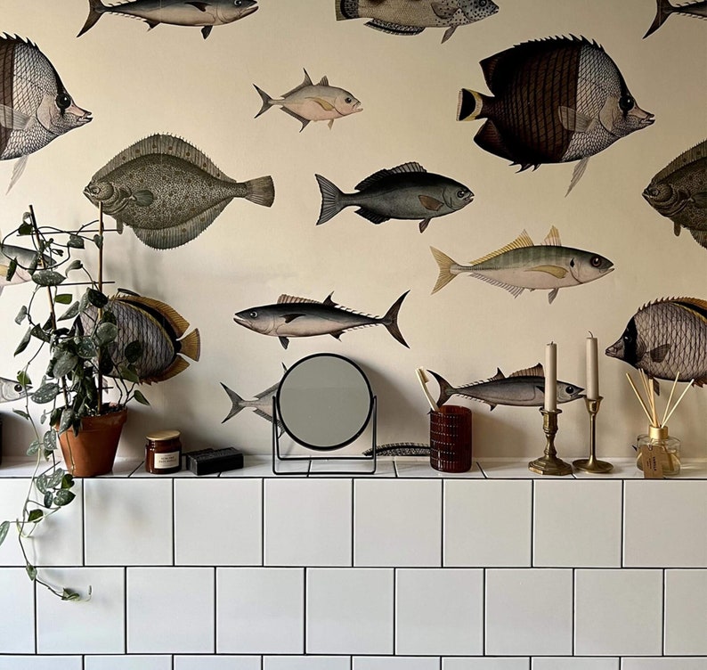 Under The Sea Beige - Wallcolors - Vintage Wallpapers -Bathroom Decor