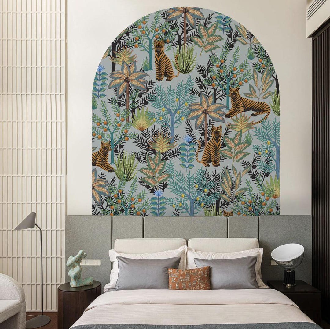 Tropical Tiger Arch Wallpaper Mural: Peel and Stick Wall Decal - Etsy
