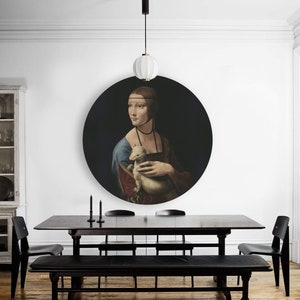 Carta da parati circolare Dama con l'ermellino, Leonardo da Vinci, donna e donnola, ritratto, decorazione per la stanza stacca e attacca, adesivo da parete rotondo