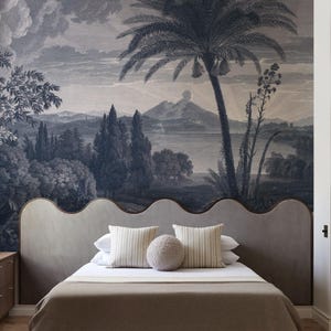 Tropical Volcano Vista Wallpaper: Blue Scenic Mural, Peel & Stick or Non-Woven #L8
