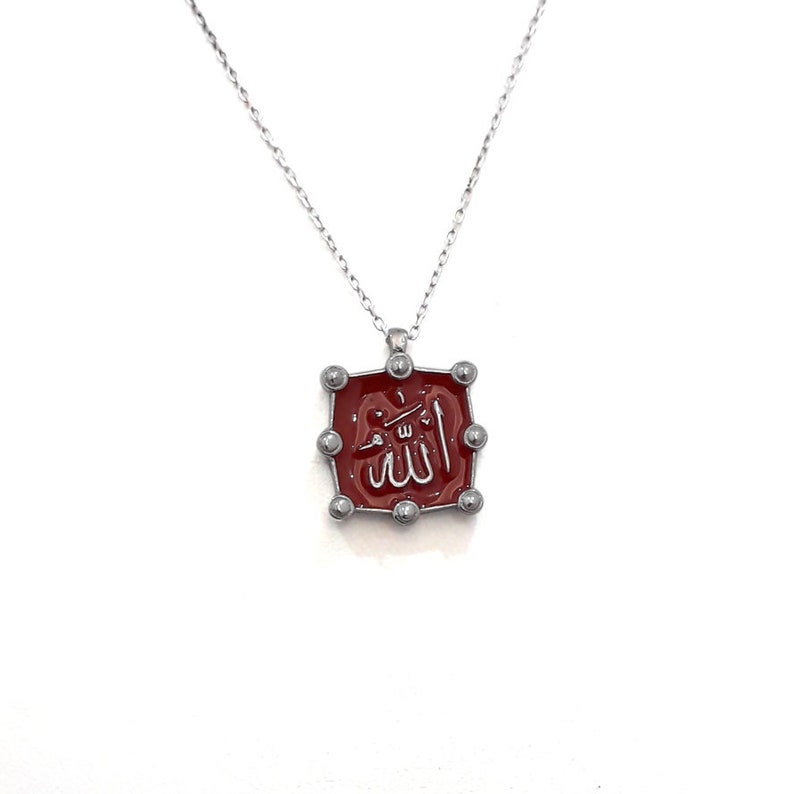 Double Sided Necklace God Arabic Calligraphy Allah Necklace Arabic Gods Name Necklace Islam Jewelry Blue Enamel Painted 925 Silver