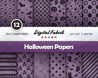 Purple Halloween scrapbook paper pack, 12 digital papers, digital paper pack, 12x12 jpg files, digital download, personal or commercial use