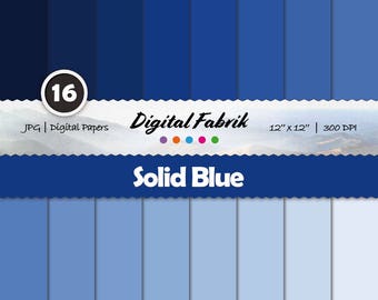 Solid blue papers, scrapbook paper, 16 digital papers, digital paper pack, 12x12 jpg files, digital download, personal or commercial use