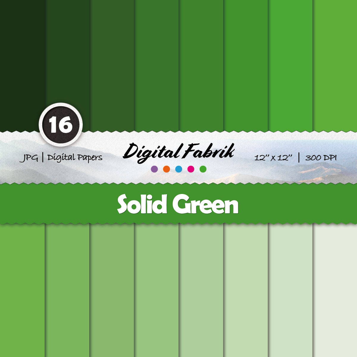 Solid Green Papers, Scrapbook Paper, 16 Digital Papers, Digital Paper