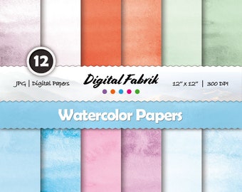 Watercolor background, scrapbook papers, 12 digital papers, aqua digital paper pack, 12x12 jpg, digital download, personal or commercial use