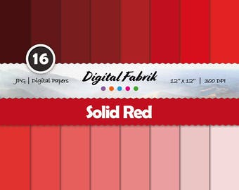 Solid red papers, scrapbook paper, 16 digital papers, digital paper pack, 12x12 jpg files, digital download, personal or commercial use