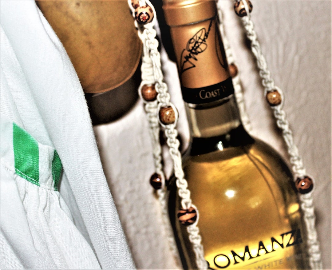 Macrame Wine Bottle/plant Holder With Wooden Beads Etsy