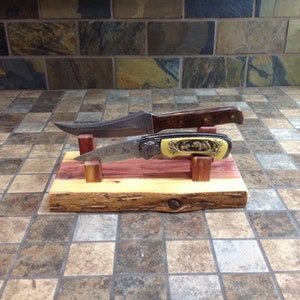 Knife display rustic, knife holder,knife display wood, Knife display handmade, pocket knife display,Knife holder unique, knife stand wood
