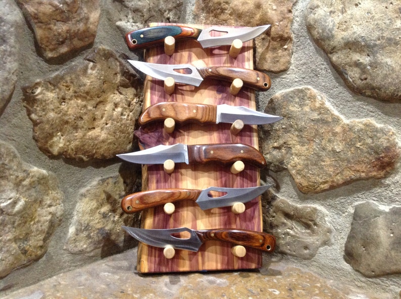 Rustic knife display Wood knife holder Unique knife display Etsy