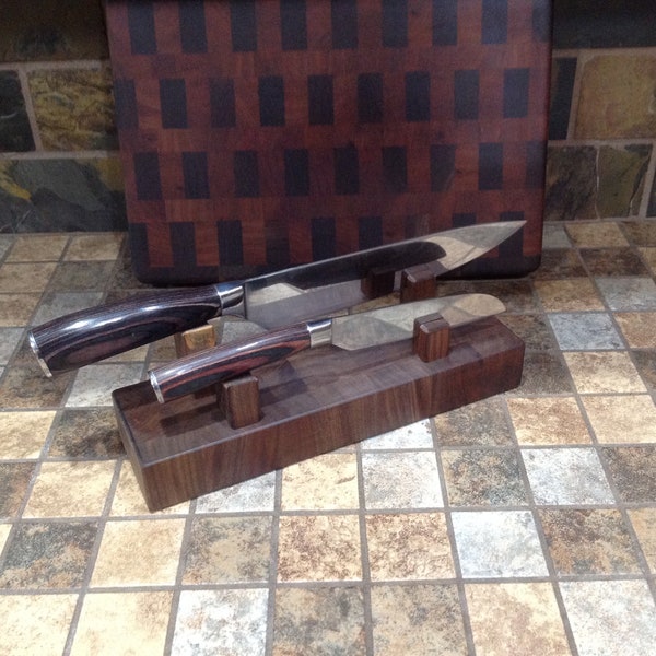 Left hand Knife display,Butcher block knife display,Wood knife holder,Kitchen knife display, End grain knife display, Knife display wood