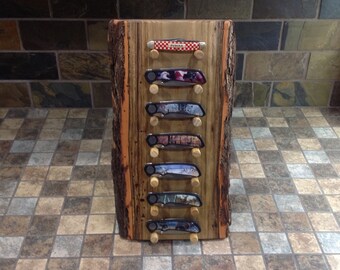 Knife display rustic,Unique knife display, Wood knife display, rustic knife display, Pocket knife display, knife stand, knife wall display