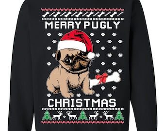Bah Humpug Christmas Sweater Jumper Sweatshirt Xmas Funny Pug Dog Ugly Knit Gift