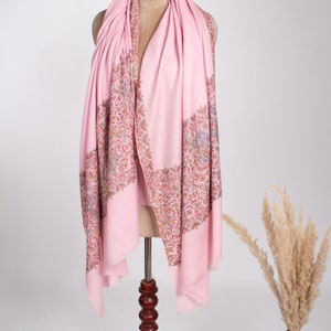 Baby Pink Cashmere Shawl | Papier Mâché Embroidery Wrap | Wedding Stole | Handwoven Pashmina | Kashmiri Scarf | Soft Gift for Her | Shahkaar